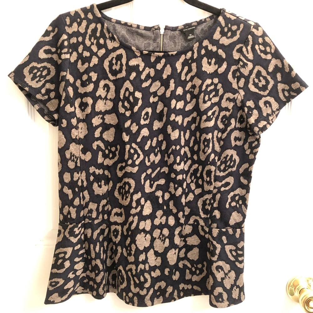 NWOT Ann Taylor Cap Sleeve Peplum Leopard Top